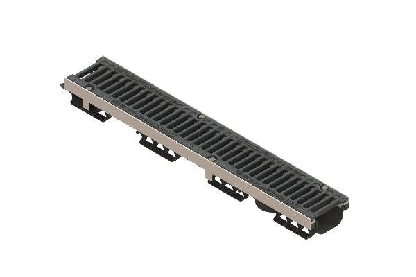 Лоток водоотводный пластиковый PolyMax Drive DN100 высотой 80 мм с решеткой щелевой чугунной ВЧ кл.С250 купить в Санкт-Петербурге