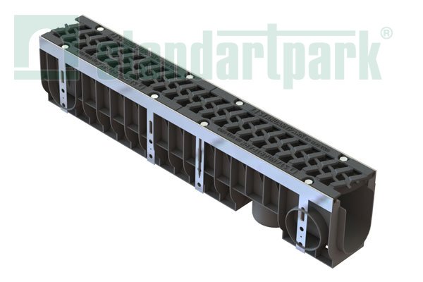 Лоток водоотводный PolyMax Drive ЛВ-10.16.20-ПП пластиковый с решеткой чугунной "шина" ВЧ кл. Е купить в Санкт-Петербурге