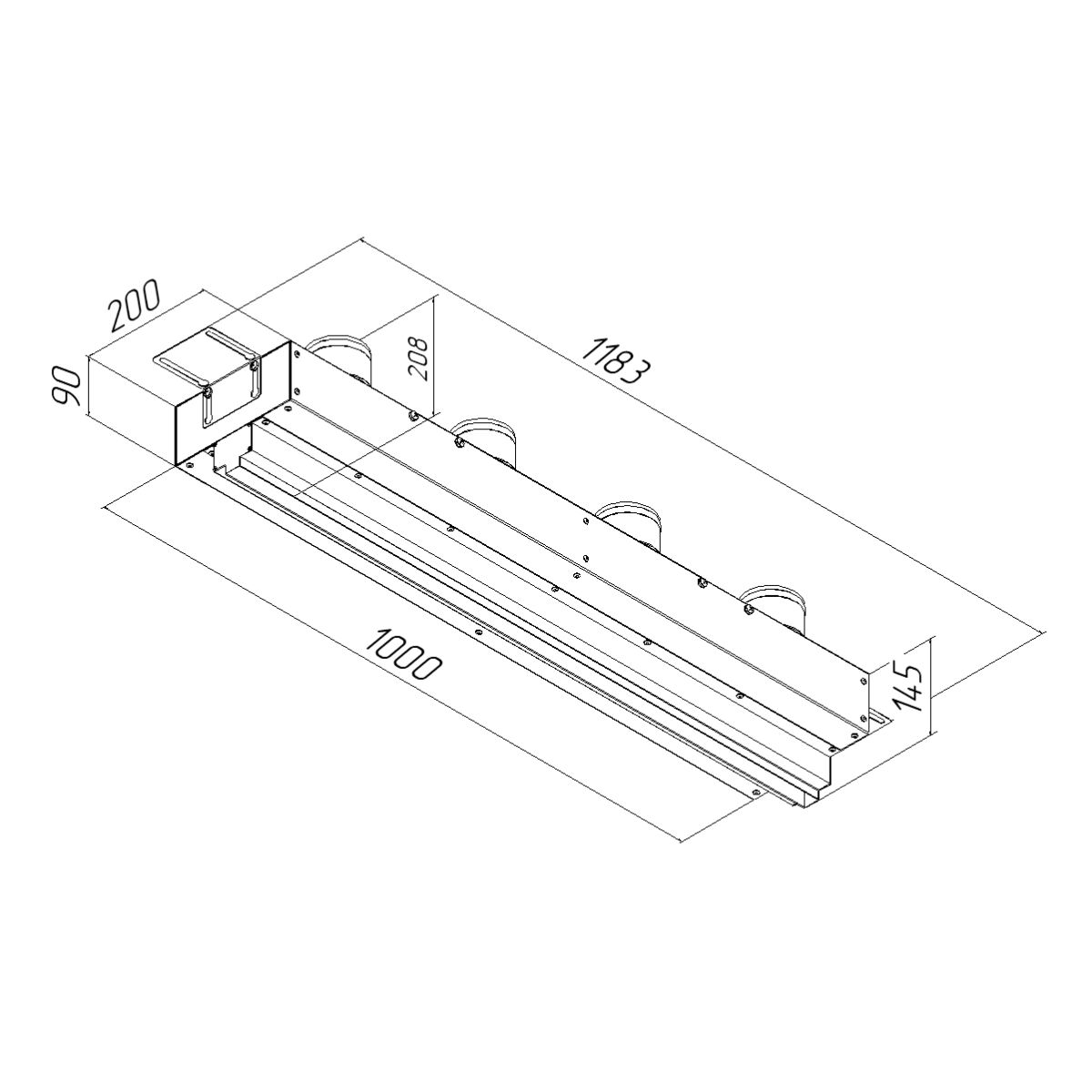 Щелевой диффузор в гипрок с КСД на 4 прямых выхода VPNDG/F 1000/75х4 Provent купить в Санкт-Петербурге