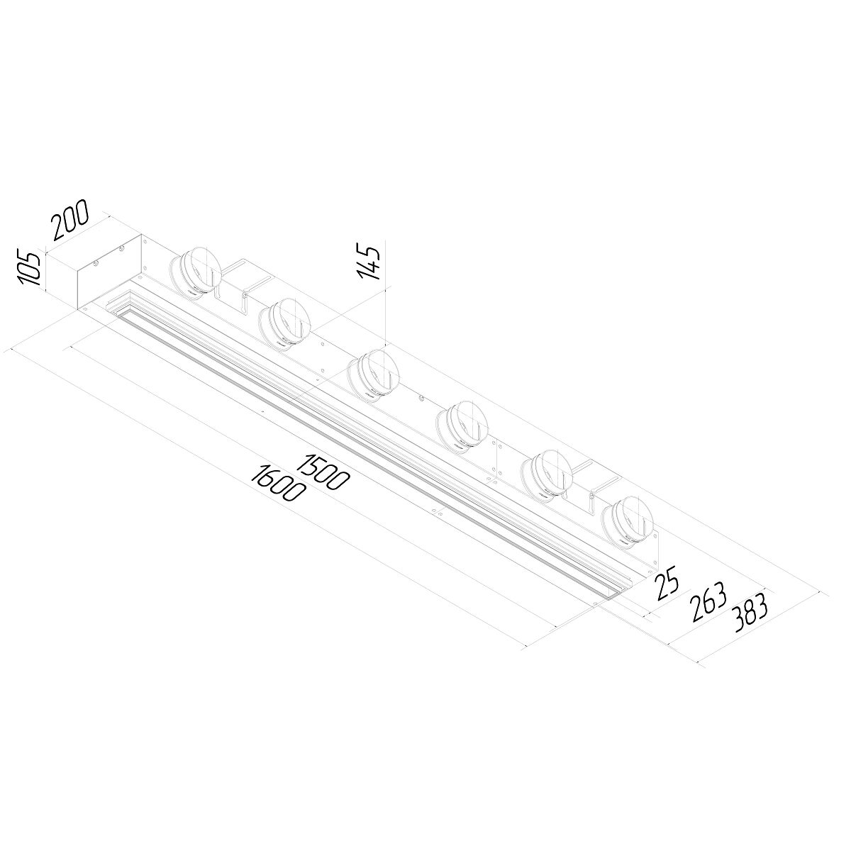 Щелевой диффузор для натяжного потолка с КСД на 6 выходов VPND 1500х25/90х6 Provent купить в Санкт-Петербурге