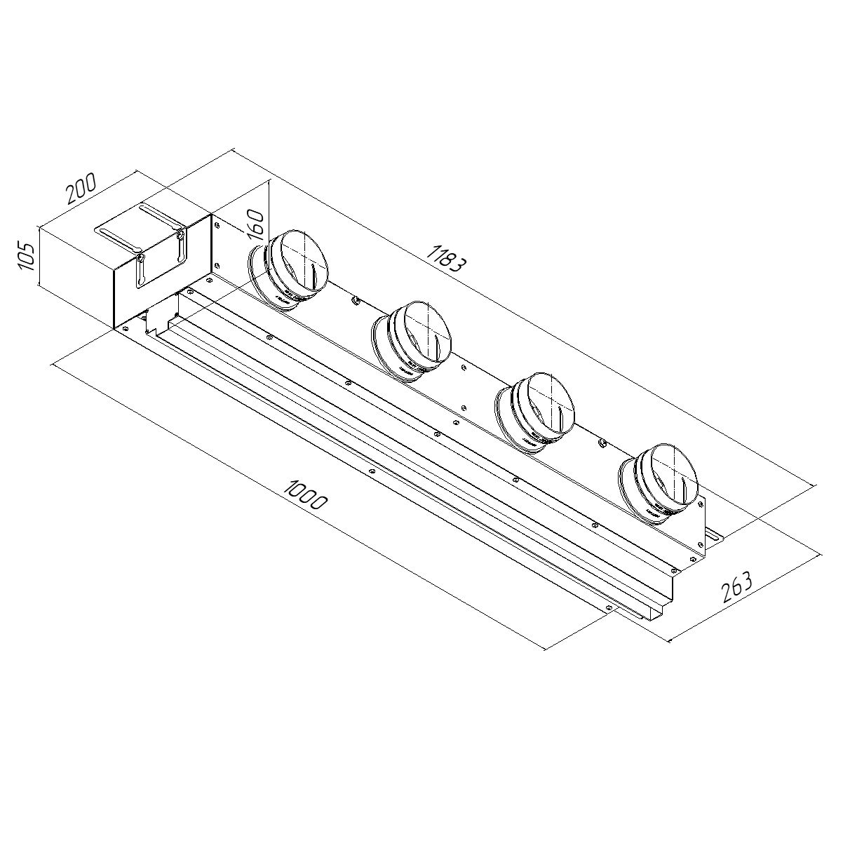 Щелевой диффузор в гипрок с КСД на 4 выхода VPNDG 1000х25/90х4 Provent купить в Санкт-Петербурге