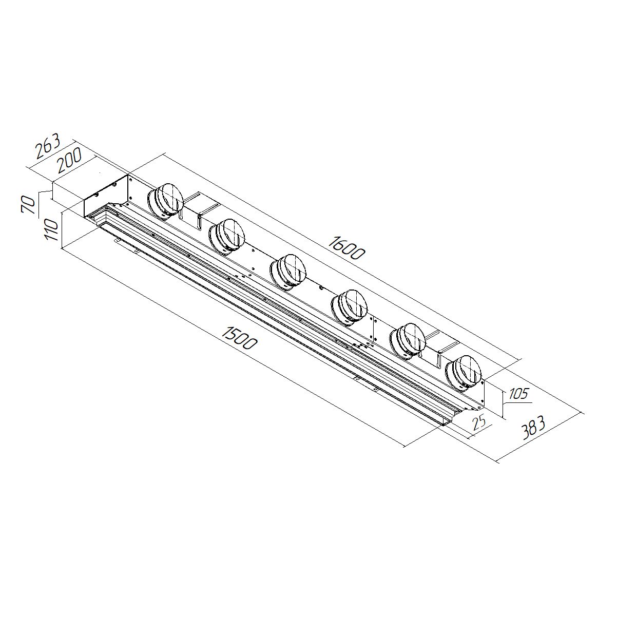 Компактный щелевой диффузор для натяжного потолка с КСД на 6 выходов VPNDU 1500х25/90х6 Provent купить в Санкт-Петербурге