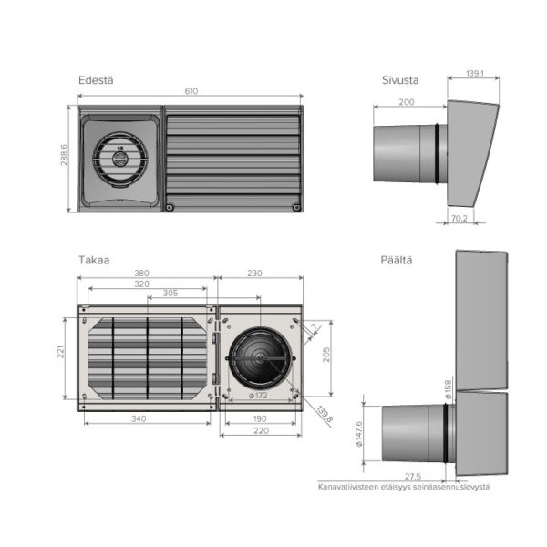 Стеновой вентиль Out|In Vario пластик R|L белый, 160 mm купить в Санкт-Петербурге