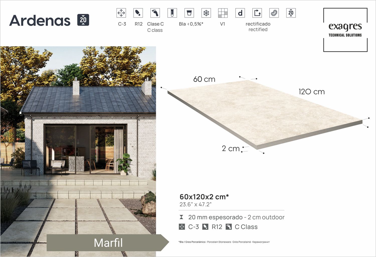 Керамогранит уличный Ardenas Marfil Base C3 600х1200х20мм 1шт/уп TERRASLAB купить в Санкт-Петербурге