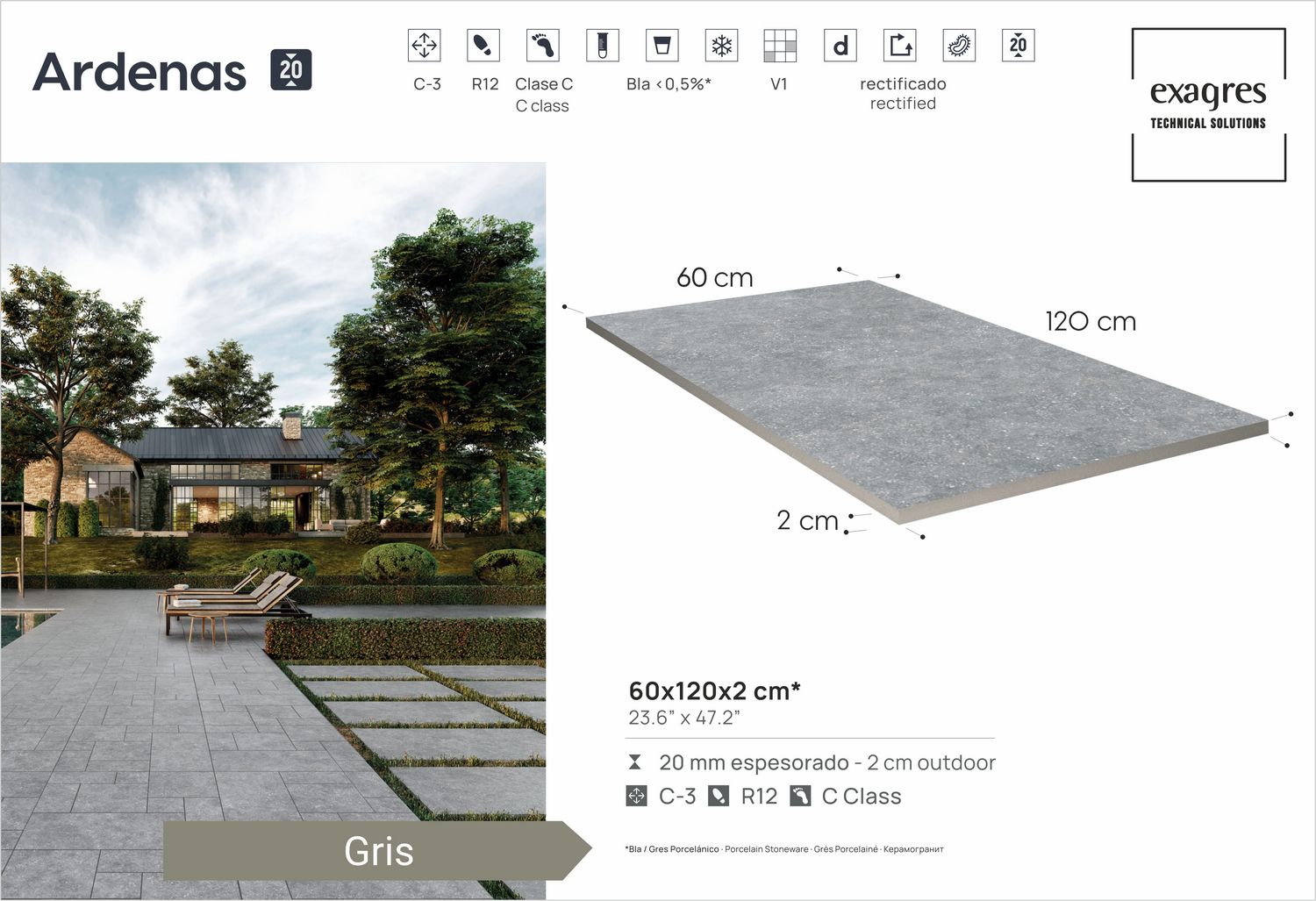 Керамогранит уличный Ardenas Gris Base C3 600х1200х20мм 1шт/уп TERRASLAB купить в Санкт-Петербурге