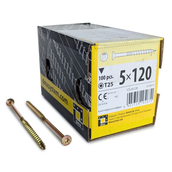 Упаковка шурупов конструкционных Domax 5.0x120/60 CS TX25 желтый цинк,потай 100шт/уп купить в Санкт-Петербурге