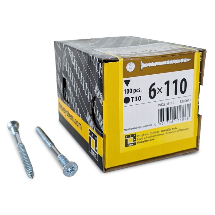 Упаковка шурупов юстировочных Domax WDS TX30 6.0x110/60 Голубой цинк, потай 100шт/уп купить в Санкт-Петербурге