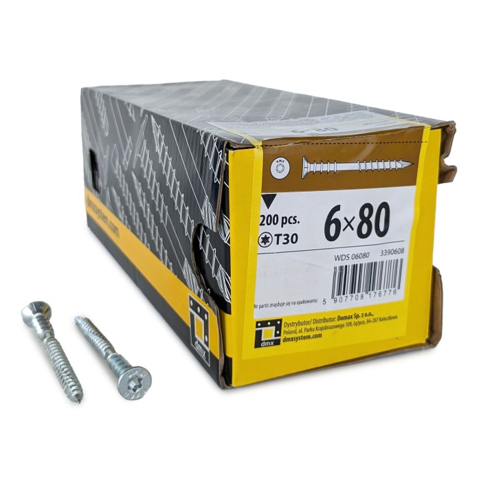 Упаковка шурупов юстировочных Domax WDS TX30 6.0x80/50 Голубой цинк, потай 200шт/уп купить в Санкт-Петербурге