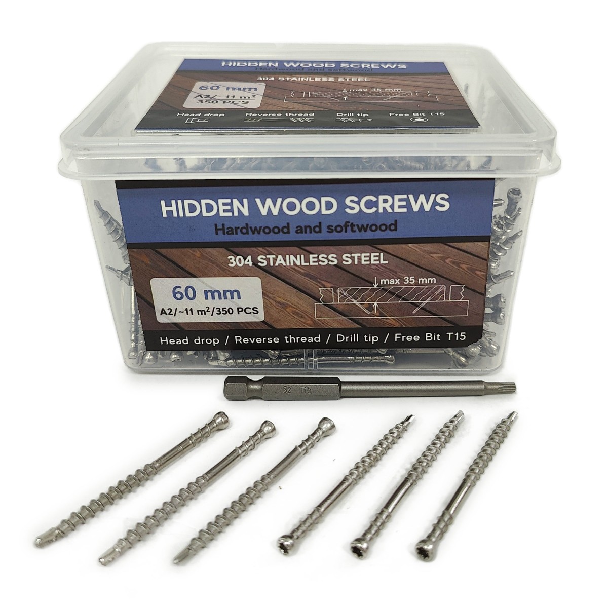 Упаковка саморезов (скрытый крепеж) Hidden Wood Screws А2 60мм 350шт/уп купить в Санкт-Петербурге
