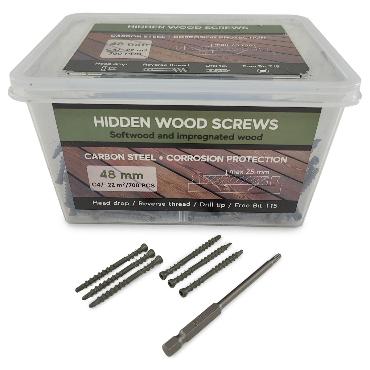 Упаковка саморезов (скрытый крепеж) Hidden Wood Screws С4 48мм 700шт/уп купить в Санкт-Петербурге