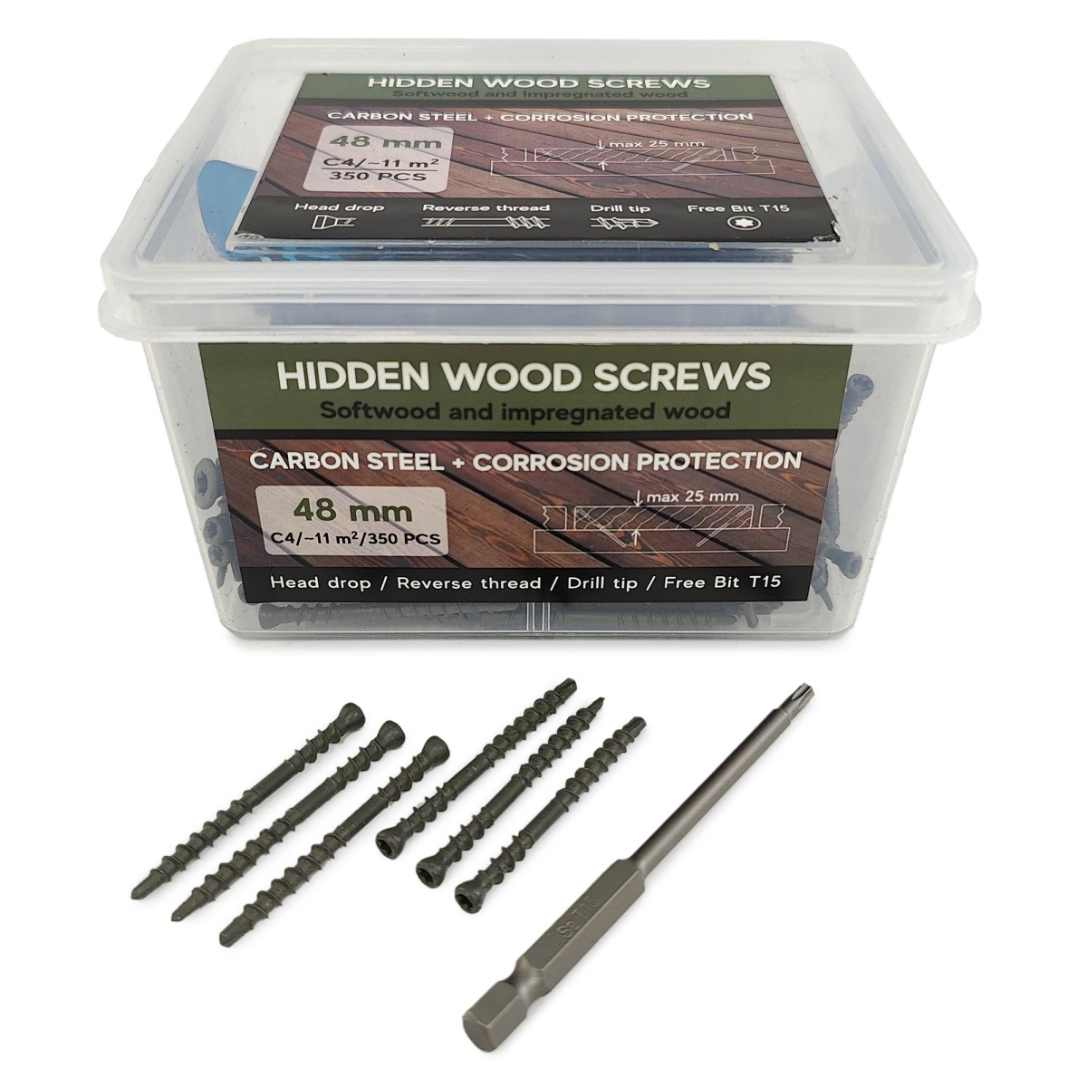 Упаковка саморезов (скрытый крепеж) Hidden Wood Screws С4 48мм 350шт/уп купить в Санкт-Петербурге