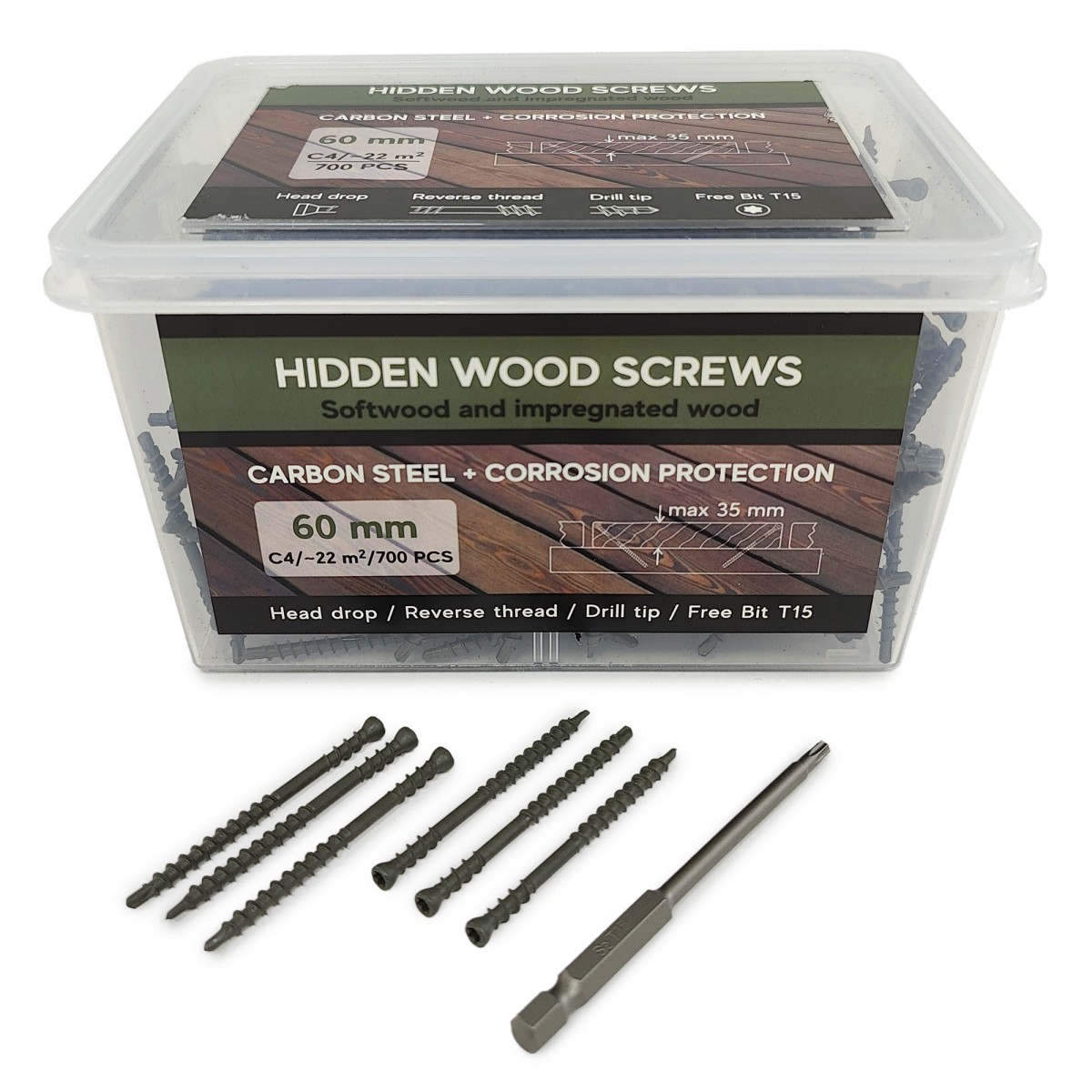 Упаковка саморезов (скрытый крепеж) Hidden Wood Screws С4 60мм 700шт/уп купить в Санкт-Петербурге