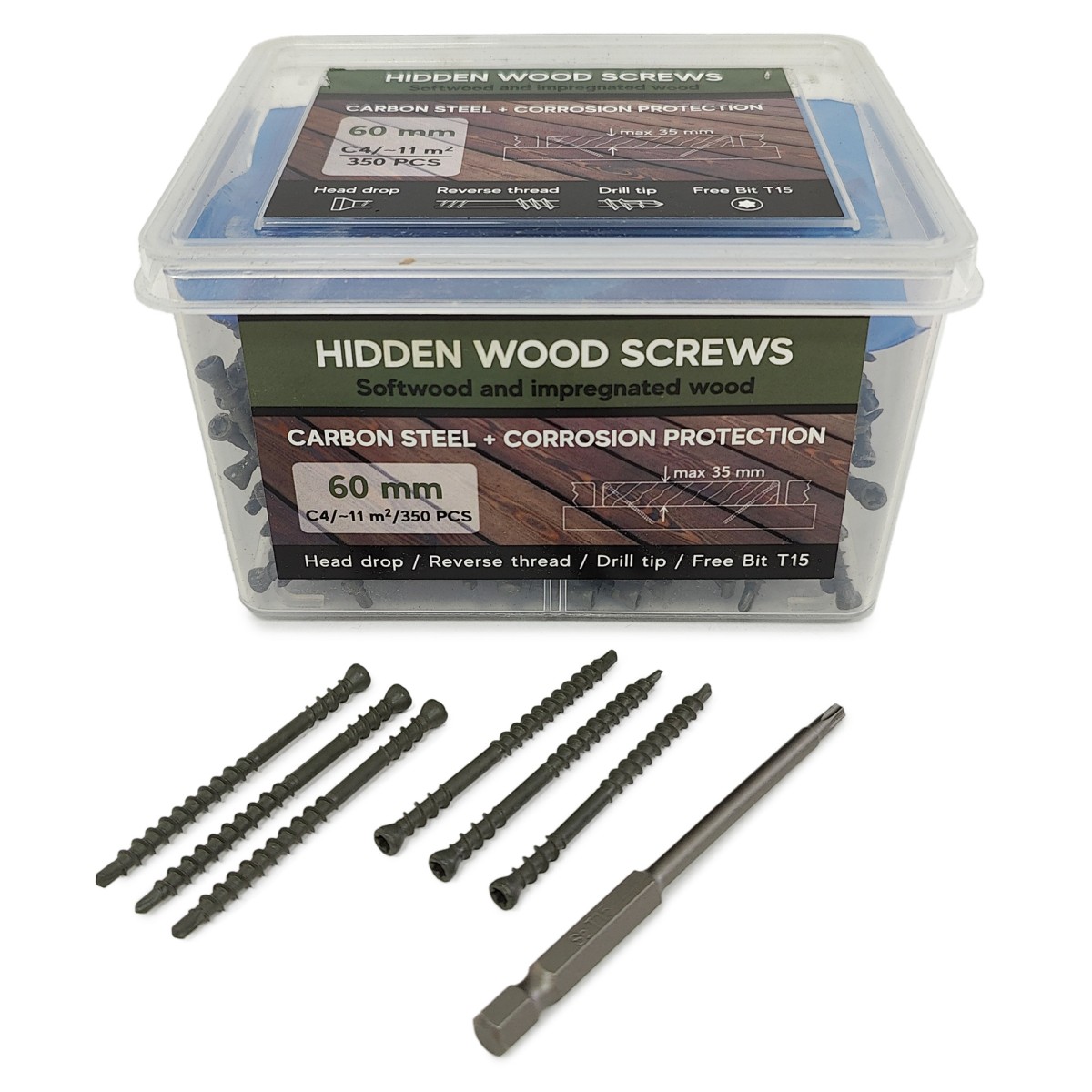 Упаковка саморезов (скрытый крепеж) Hidden Wood Screws С4 60мм 350шт/уп купить в Санкт-Петербурге