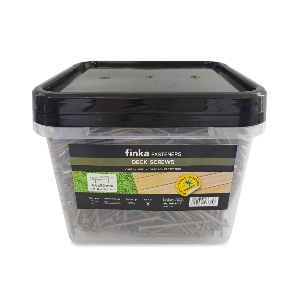 Упаковка саморезов Deck Wood Screws C4 T25 90x4.8мм 1350шт/уп купить в Санкт-Петербурге