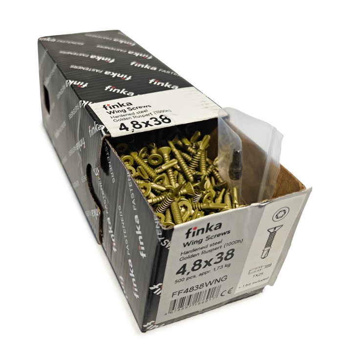 Упаковка шурупов флюгельных Finka Wing Screws 4.8x38TX25 Golden Ruspert 500шт/уп купить в Санкт-Петербурге