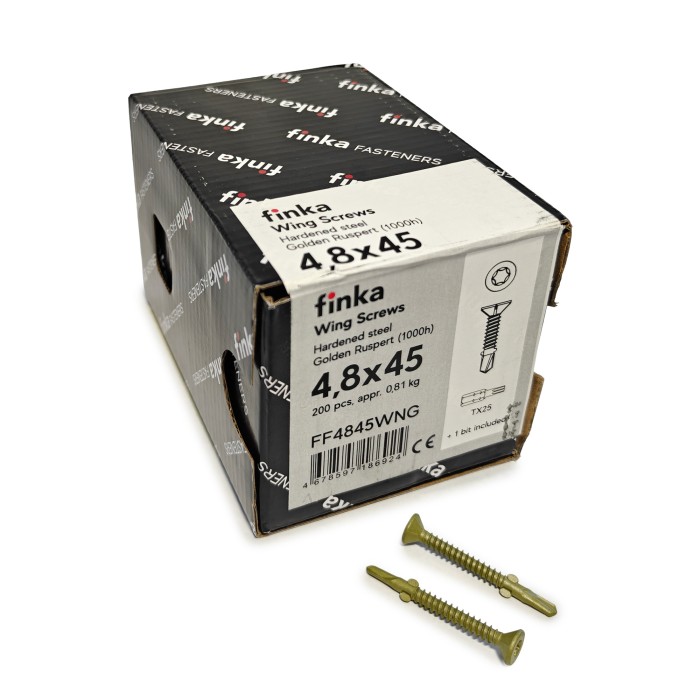 Упаковка шурупов флюгельных Finka Wing Screws 4.8x45TX25 Golden Ruspert 200шт/уп купить в Санкт-Петербурге