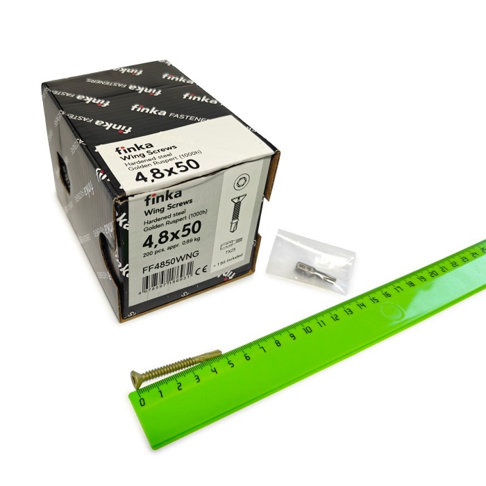 Упаковка шурупов флюгельных Finka Wing Screws 4.8x50TX25 Golden Ruspert 200шт/уп купить в Санкт-Петербурге