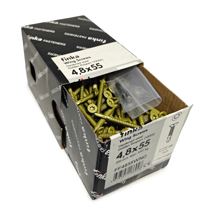 Упаковка шурупов флюгельных Finka Wing Screws 4.8x55TX25 Golden Ruspert 200шт/уп купить в Санкт-Петербурге