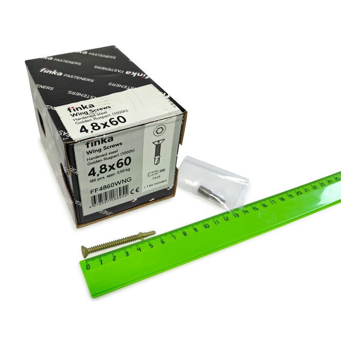 Упаковка шурупов флюгельных Finka Wing Screws 4.8x60TX25 Golden Ruspert 180шт/уп купить в Санкт-Петербурге