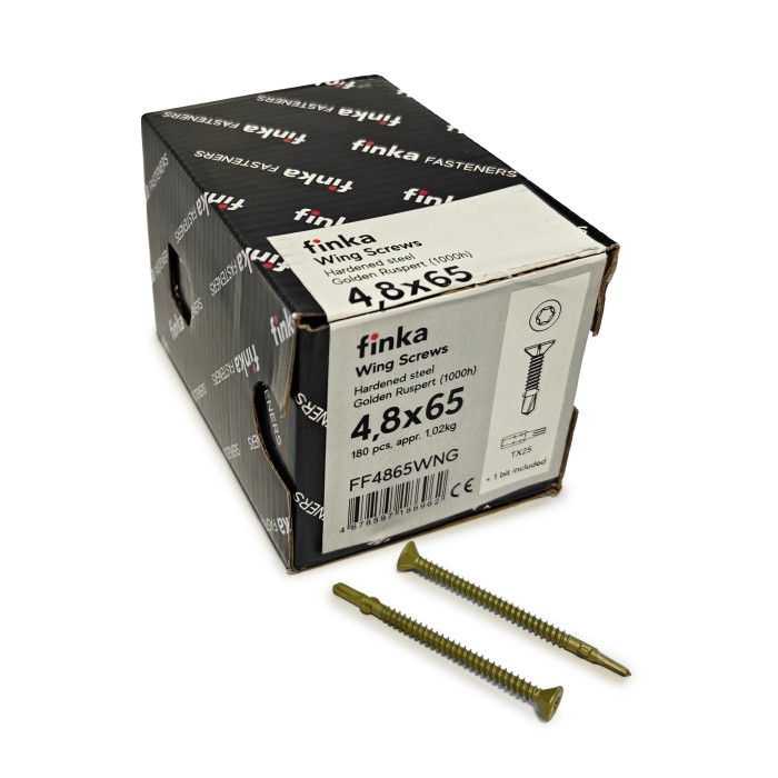 Упаковка шурупов флюгельных Finka Wing Screws 4.8x65TX25 Golden Ruspert 180шт/уп купить в Санкт-Петербурге