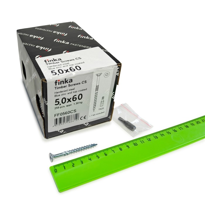 Упаковка шурупов конструкционных Finka Timber Screws CS 5.0x60TX25 голубой цинк, потай 250шт/уп купить в Санкт-Петербурге