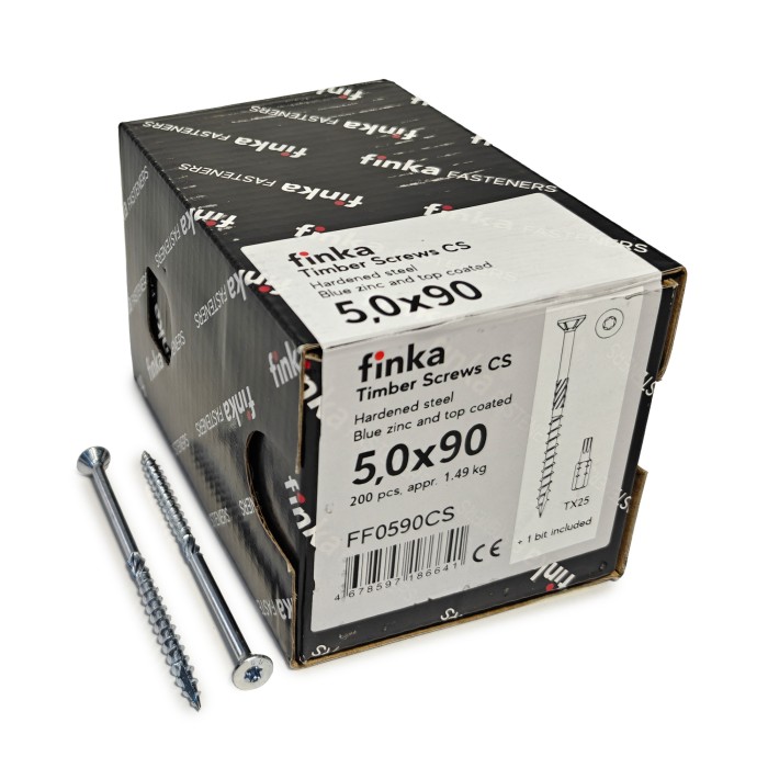 Упаковка шурупов конструкционных FINKA Timber Screws CS TX25 5.0х90 голубой цинк потай 200шт/уп купить в Санкт-Петербурге