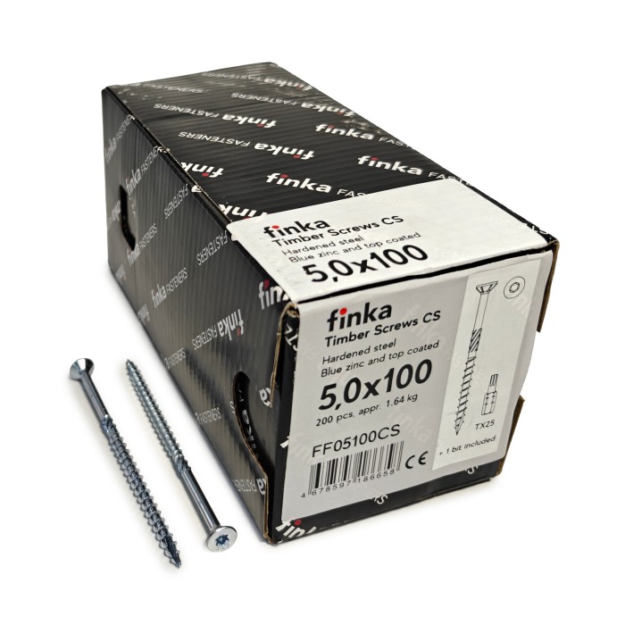 Упаковка шурупов конструкционных Finka Timber Screws CS 5.0x100TX25 голубой цинк, потай 200шт/уп купить в Санкт-Петербурге
