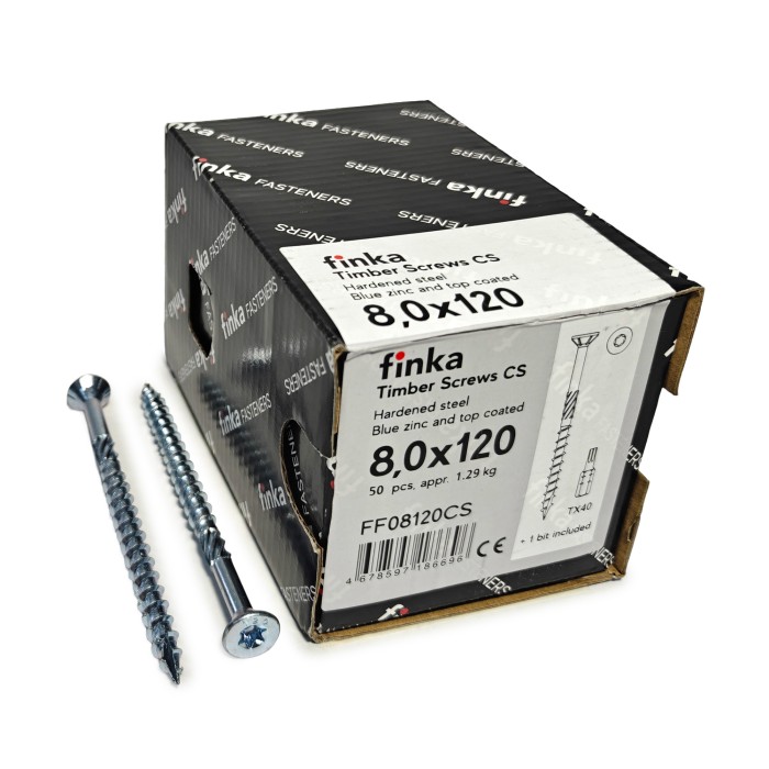 Упаковка шурупов конструкционных Finka Timber Screws CS 8.0x120TX40 голубой цинк, потай 50шт/уп купить в Санкт-Петербурге