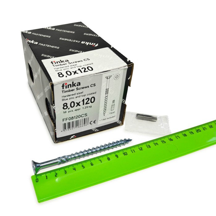 Упаковка шурупов конструкционных Finka Timber Screws CS 8.0x120TX40 голубой цинк, потай 50шт/уп купить в Санкт-Петербурге