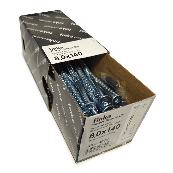 Упаковка шурупов конструкционных Finka Timber Screws CS 8.0x140TX40 голубой цинк, потай 50шт/уп купить в Санкт-Петербурге