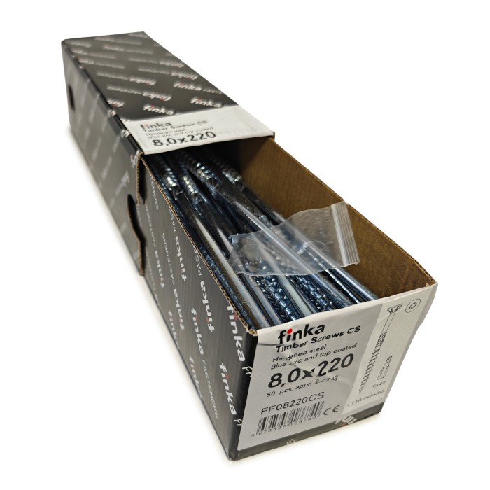 Упаковка шурупов конструкционных Finka Timber Screws CS 8.0x220TX40 голубой цинк, потай 50шт/уп купить в Санкт-Петербурге