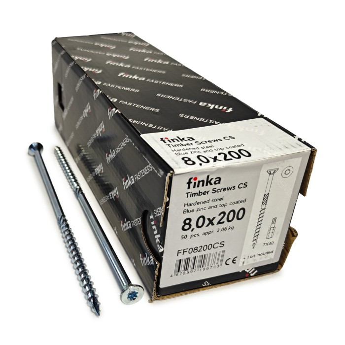 Упаковка шурупов конструкционных Finka Timber Screws CS 8.0x200TX40 голубой цинк, потай 50шт/уп купить в Санкт-Петербурге