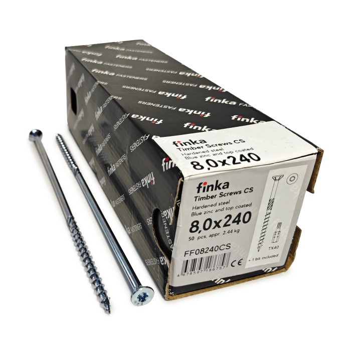 Упаковка шурупов конструкционных Finka Timber Screws CS 8.0x240TX40 голубой цинк, потай 50шт/уп купить в Санкт-Петербурге