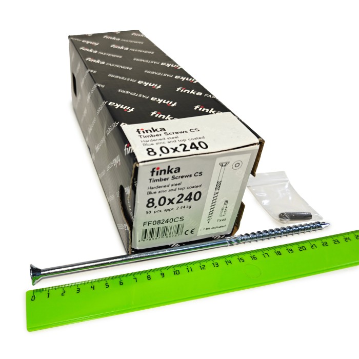 Упаковка шурупов конструкционных Finka Timber Screws CS 8.0x240TX40 голубой цинк, потай 50шт/уп купить в Санкт-Петербурге