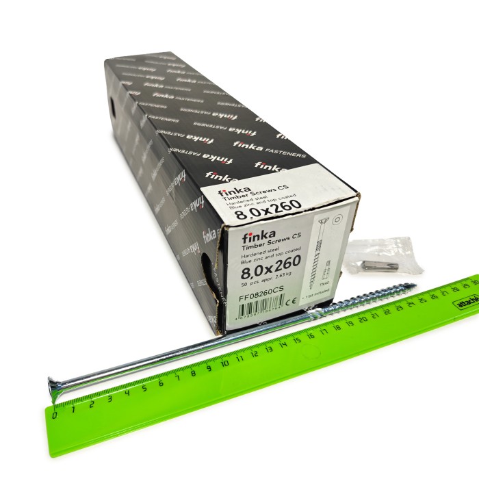 Упаковка шурупов конструкционных Finka Timber Screws CS 8.0x260TX40 голубой цинк, потай 50шт/уп купить в Санкт-Петербурге