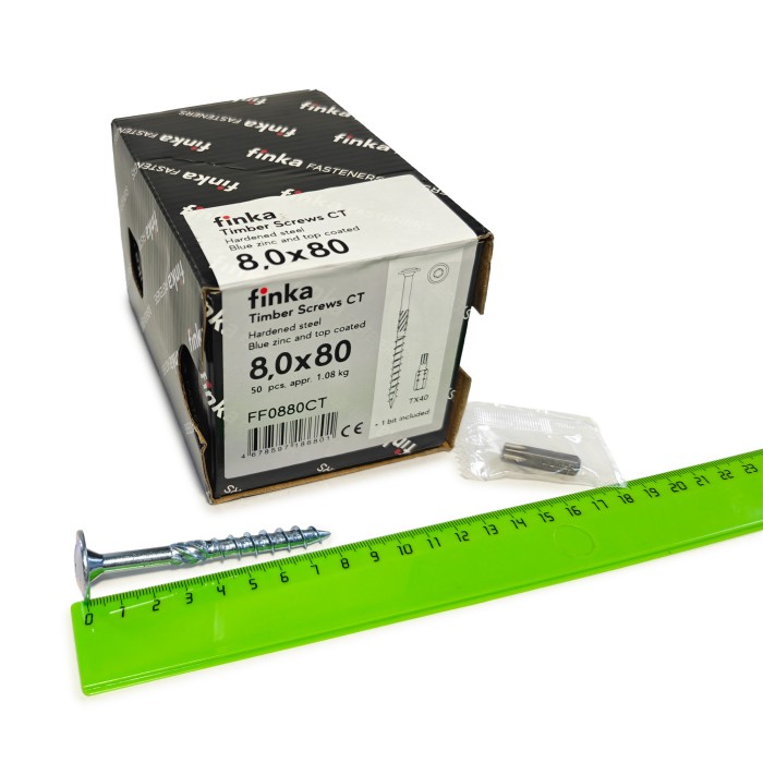 Упаковка шурупов конструкционных Finka Timber Screws CT 8.0x80TX40 голубой цинк, тарелка 50шт/уп купить в Санкт-Петербурге