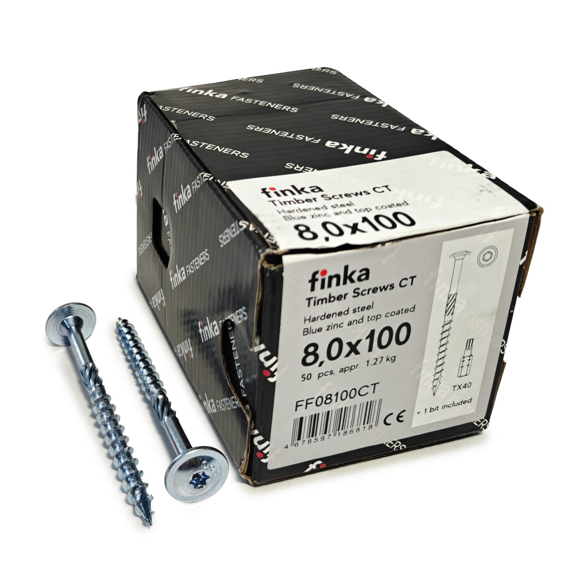 Упаковка шурупов конструкционных FINKA Timber Screws CT TX40 8.0х100 голубой цинк тарелка 50шт/уп купить в Санкт-Петербурге