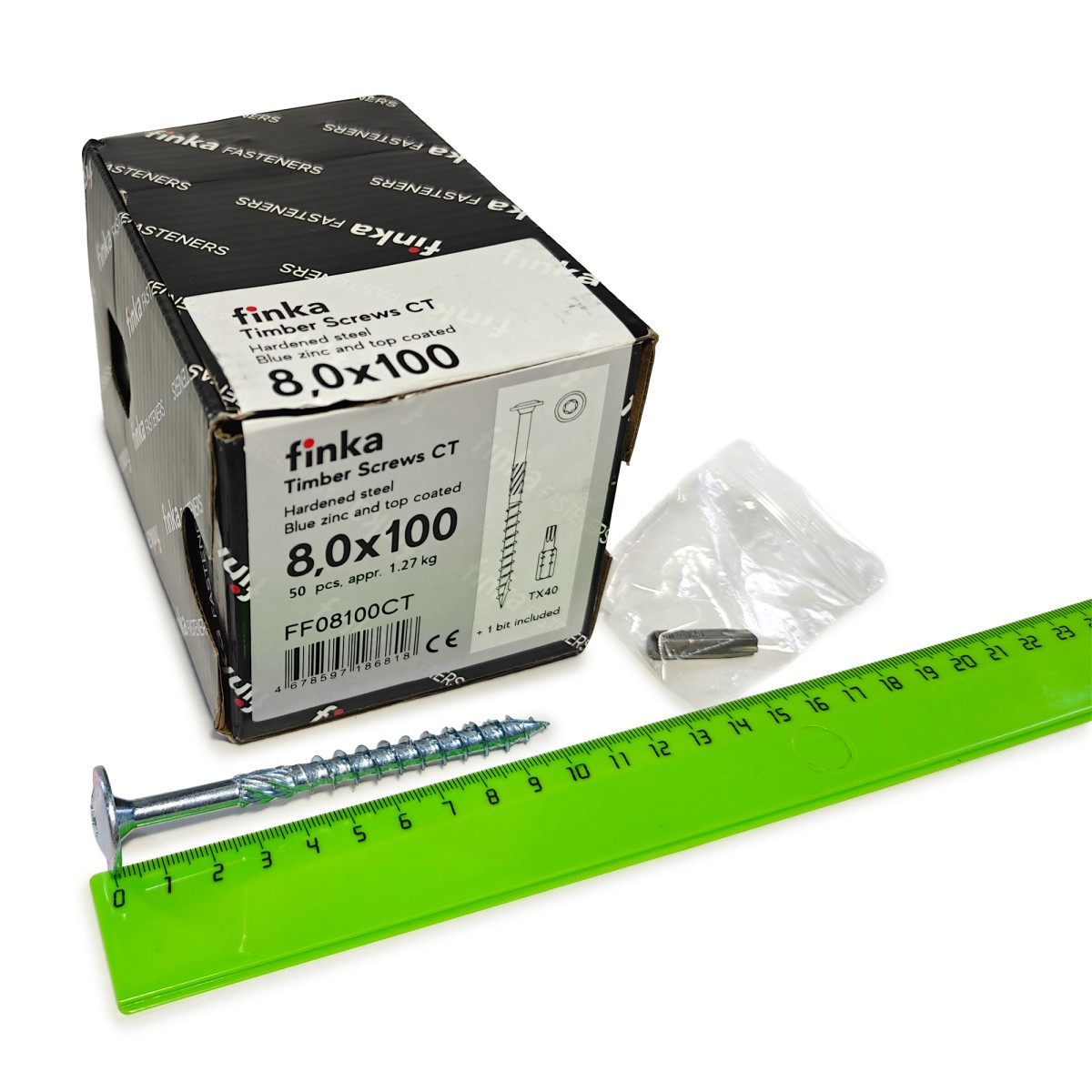 Упаковка шурупов конструкционных FINKA Timber Screws CT TX40 8.0х100 голубой цинк тарелка 50шт/уп купить в Санкт-Петербурге