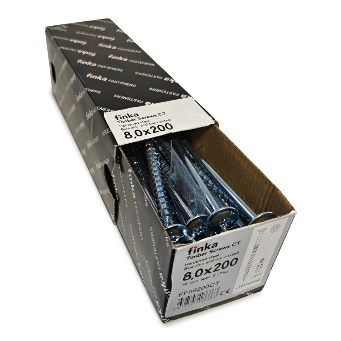 Упаковка шурупов конструкционных Finka Timber Screws CT 8.0x200TX40 голубой цинк, тарелка 50шт/уп купить в Санкт-Петербурге