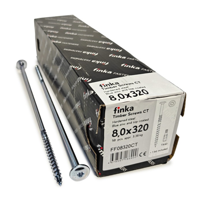 Упаковка шурупов конструкционных Finka Timber Screws CS 8.0x320TX40 голубой цинк, потай 50шт/уп купить в Санкт-Петербурге