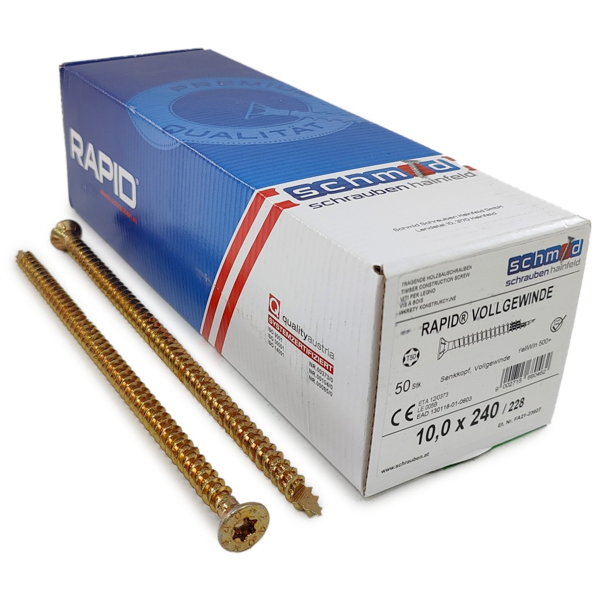 Упаковка шурупов Schmid Rapid FT FT SK Half-tip TX50 10.0х240/228 желтый цинк, полная резьба, потай 50шт/уп купить в Санкт-Петербурге