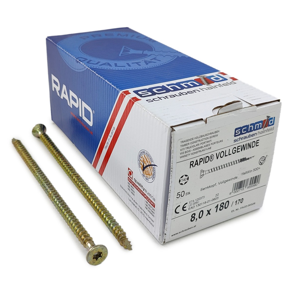 Упаковка шурупов Schmid Rapid FT FT SK Half-tip TX40 8.0х180/170 желтый цинк, полная резьба, потай 50шт/уп купить в Санкт-Петербурге