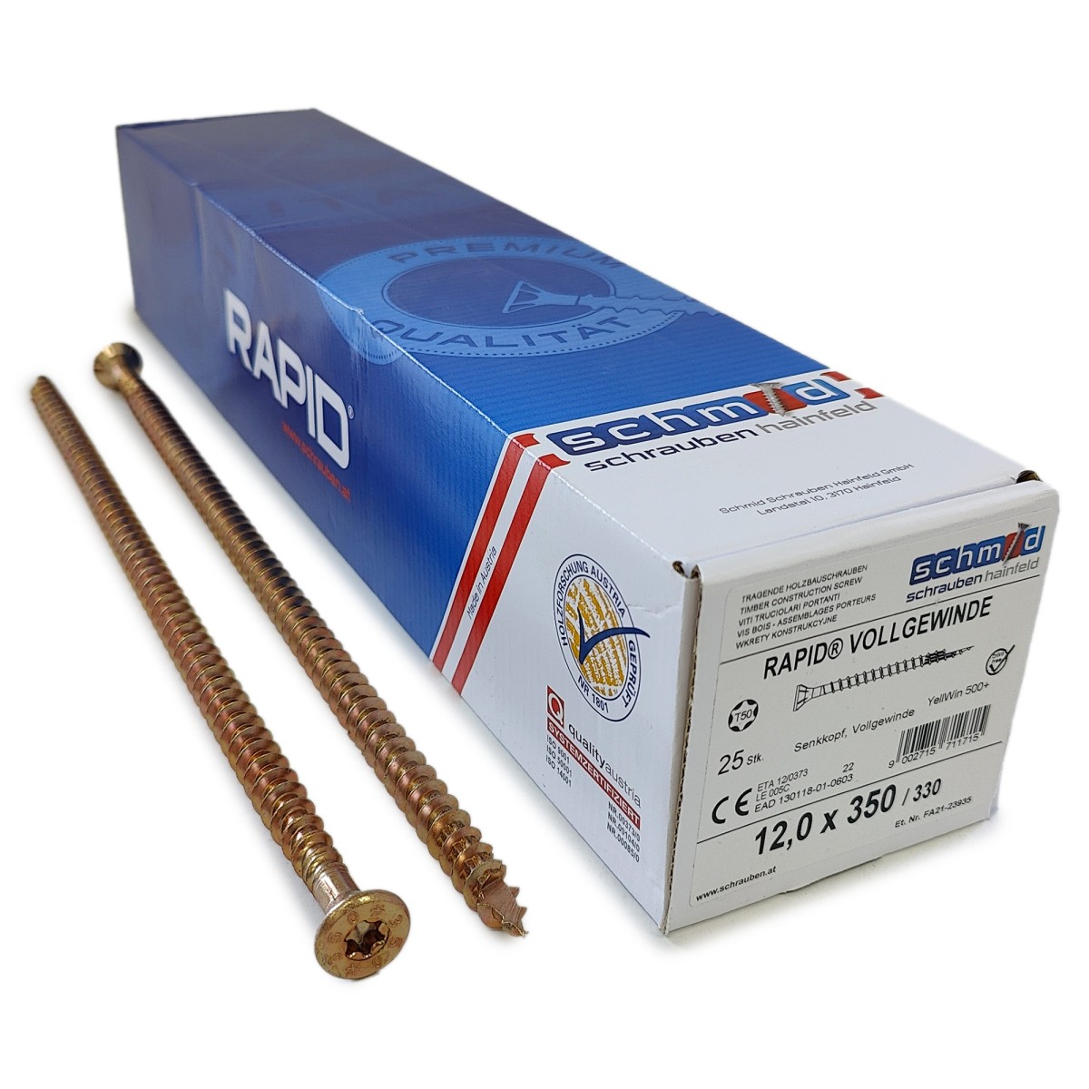 Упаковка шурупов Schmid Rapid FT FT SK Half-tip TX50 12.0х350/330 желтый цинк, полная резьба, потай 50шт/уп купить в Санкт-Петербурге