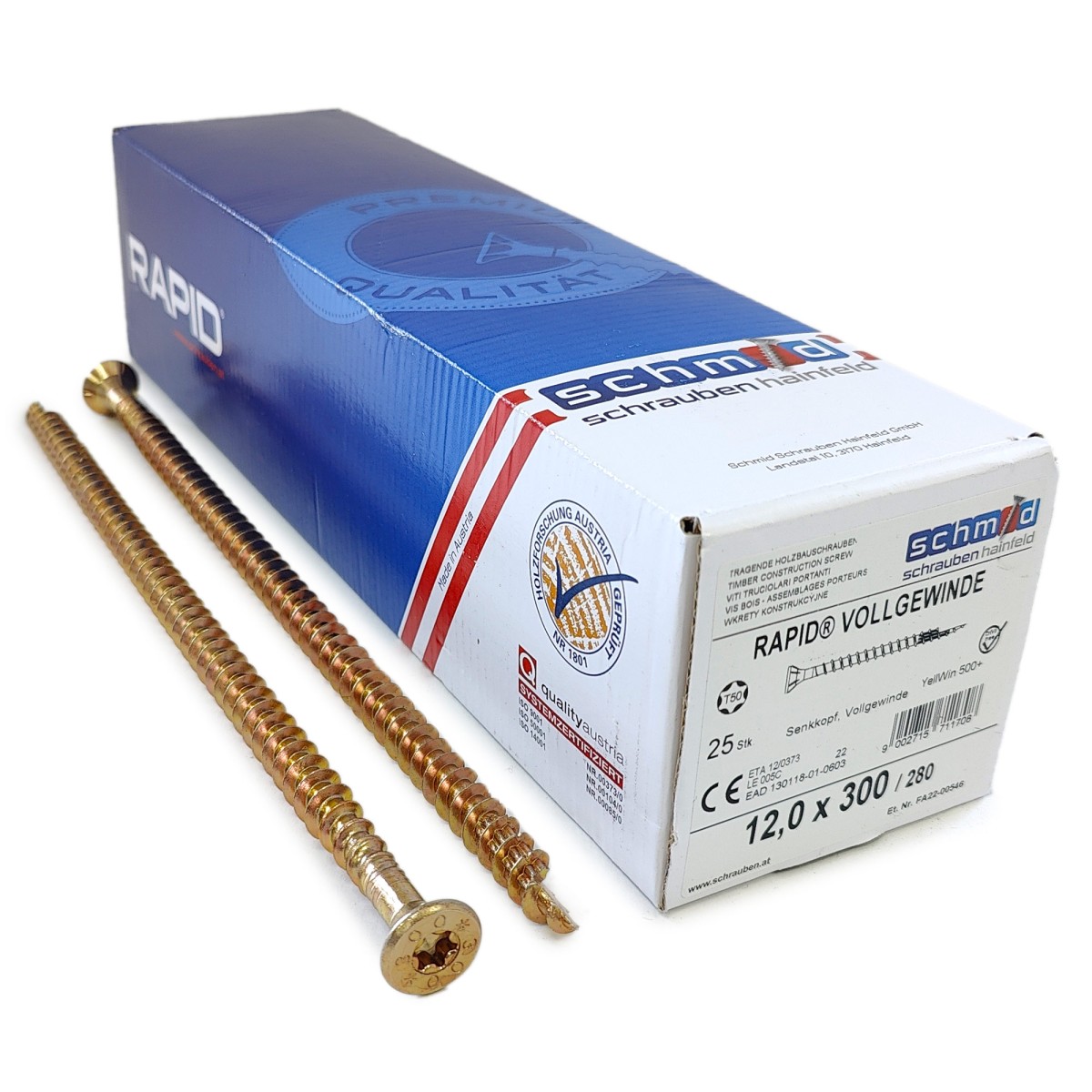 Упаковка шурупов Schmid Rapid FT FT SK Half-tip TX50 12.0х300/280 желтый цинк, полная резьба, потай 50шт/уп купить в Санкт-Петербурге
