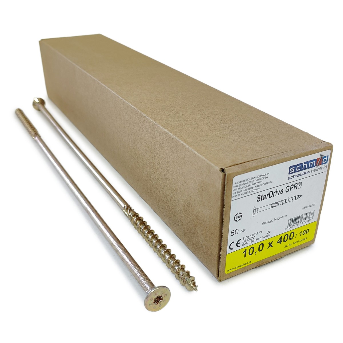 Упаковка шурупов Schmid StarDrive GPR SK TX40 10.0х400/100 желтый цинк, потай 50шт/уп купить в Санкт-Петербурге