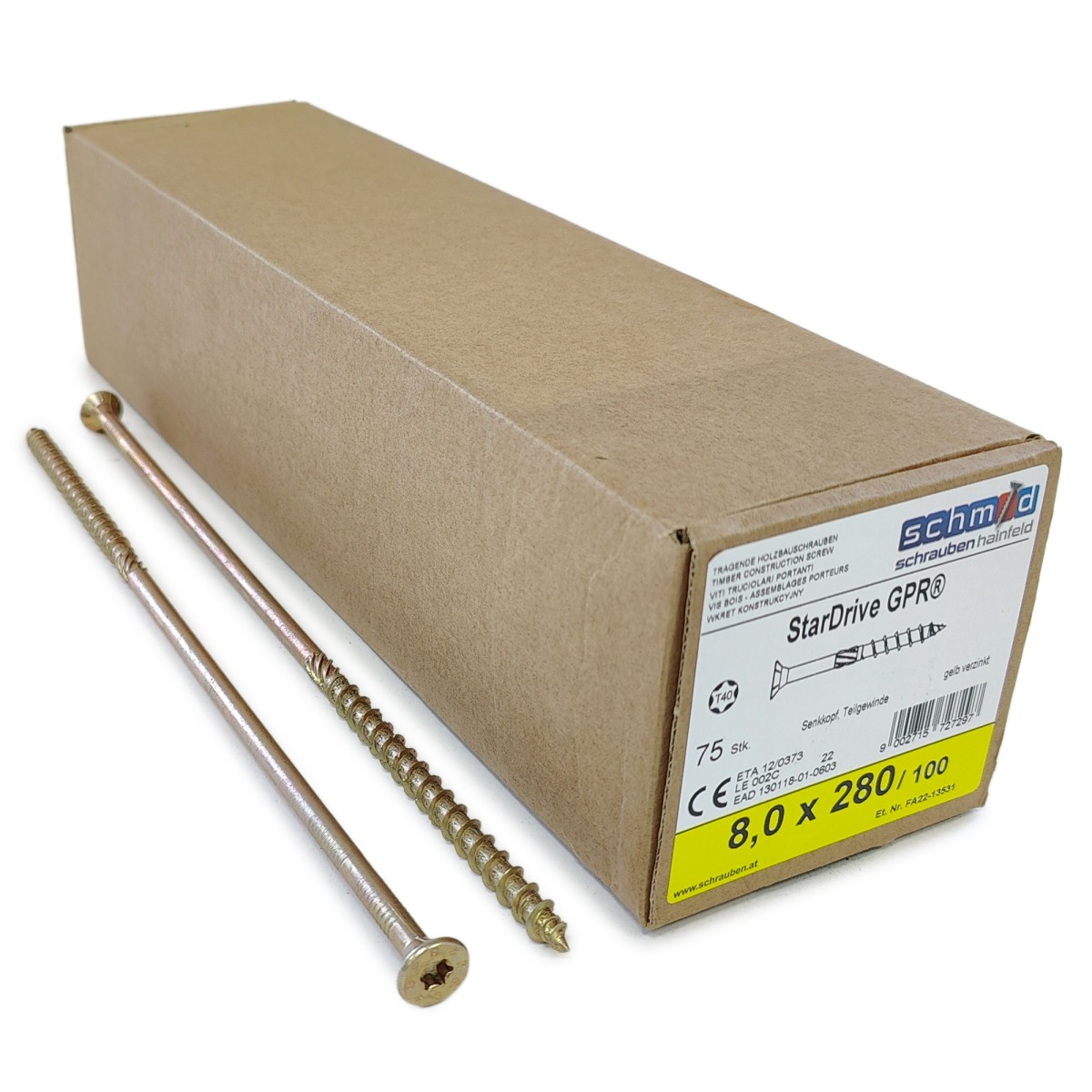Упаковка шурупов Schmid StarDrive GPR SK TX40 8.0х280/100 желтый цинк, потай 75шт/уп купить в Санкт-Петербурге