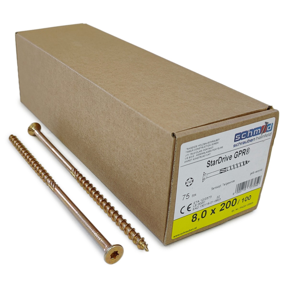 Упаковка шурупов Schmid StarDrive GPR SK TX40 8.0х200/100 желтый цинк, потай 75шт/уп купить в Санкт-Петербурге