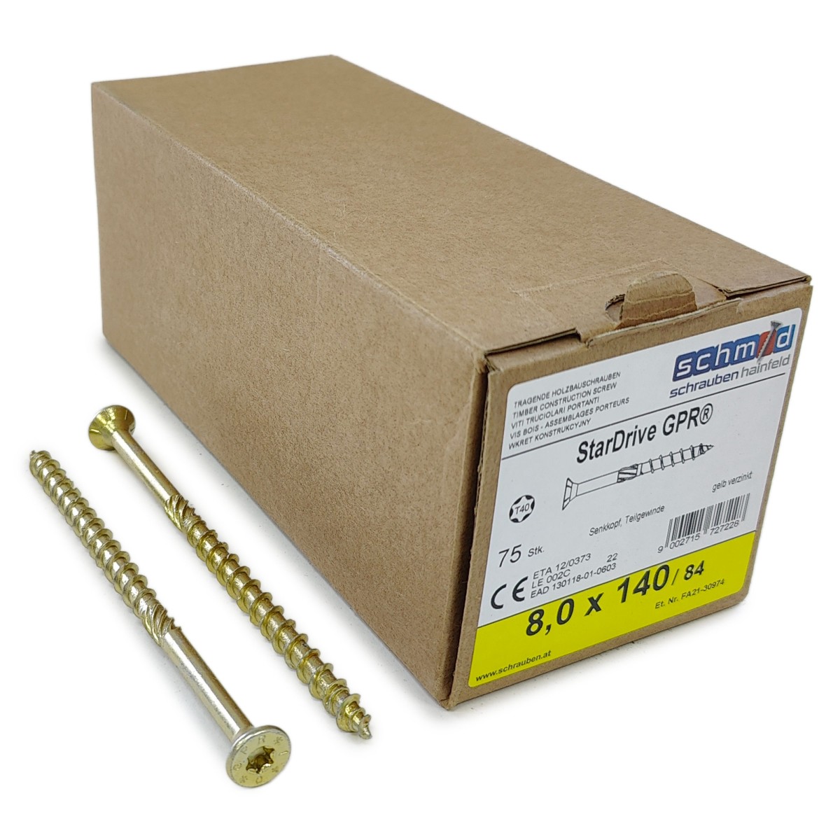 Упаковка шурупов Schmid StarDrive GPR SK TX40 8.0х140/84 желтый цинк, потай 75шт/уп купить в Санкт-Петербурге