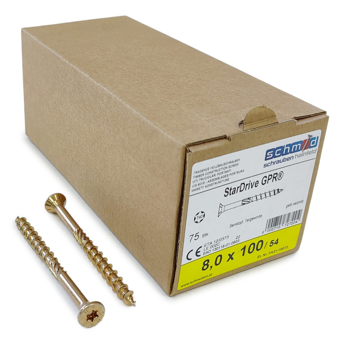 Упаковка шурупов Schmid StarDrive GPR SK TX40 8.0х100/54 желтый цинк, потай 75шт/уп купить в Санкт-Петербурге
