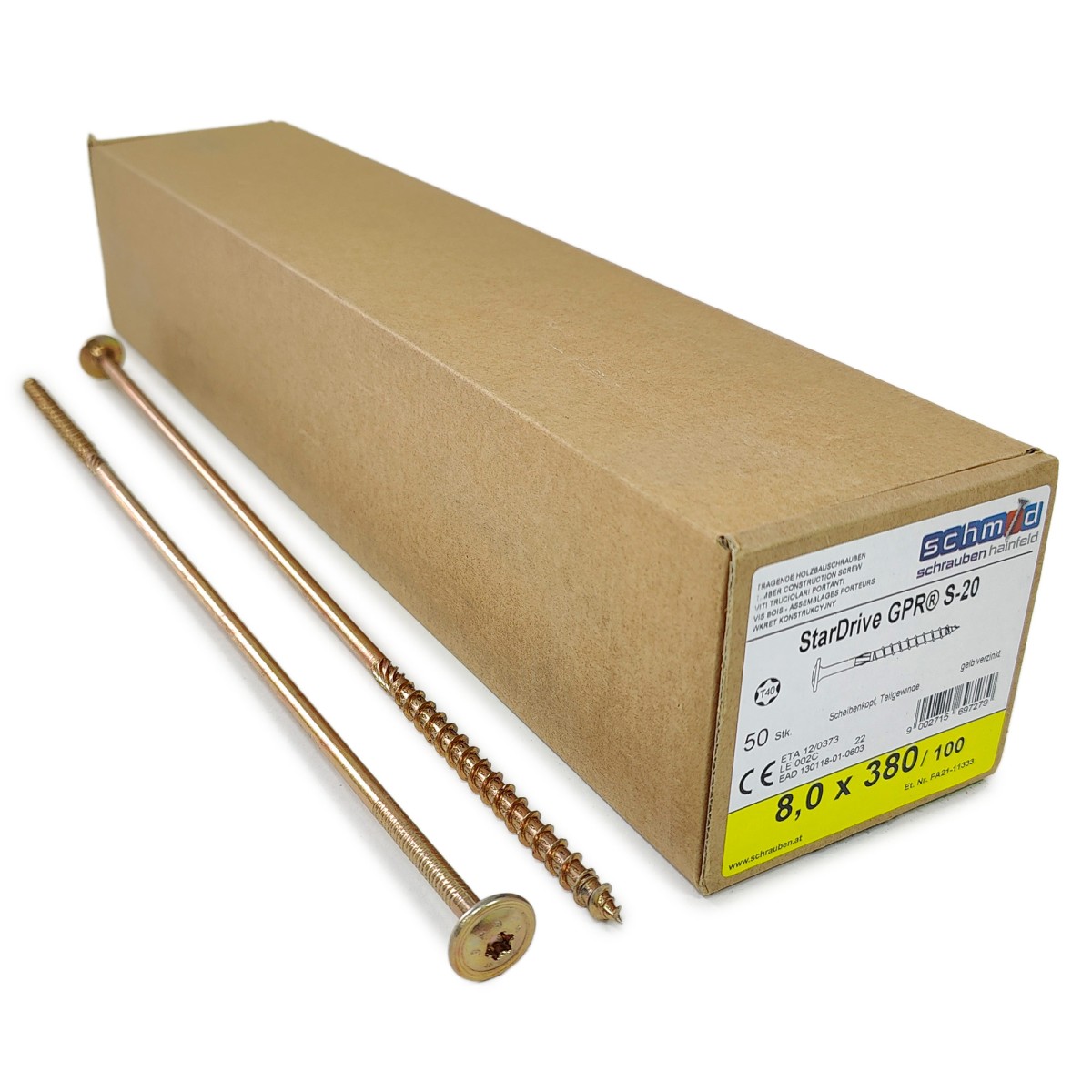 Упаковка шурупов Schmid StarDrive GPR TK TX40 8.0х380/100 желтый цинк, тарелка 50шт/уп купить в Санкт-Петербурге